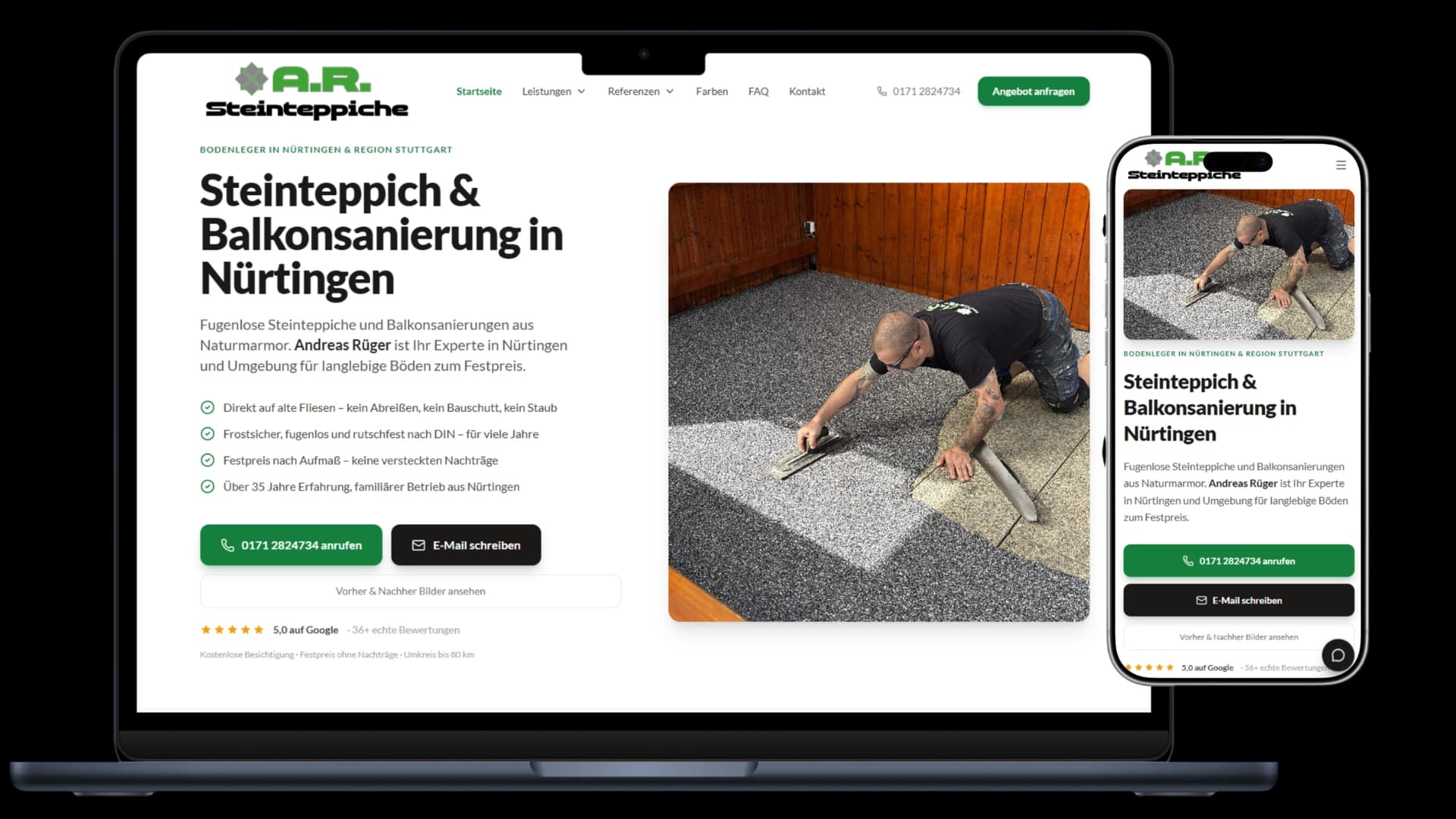 Website von A.R. Bodenbeläge aus Nürtingen auf MacBook und iPhone