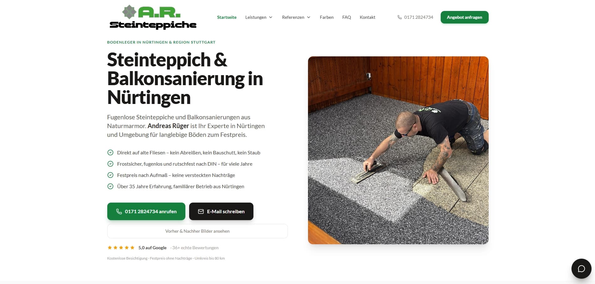 A.R. Bodenbeläge, Website nach dem Relaunch durch ArCreo Webdesign & Softwareentwicklung